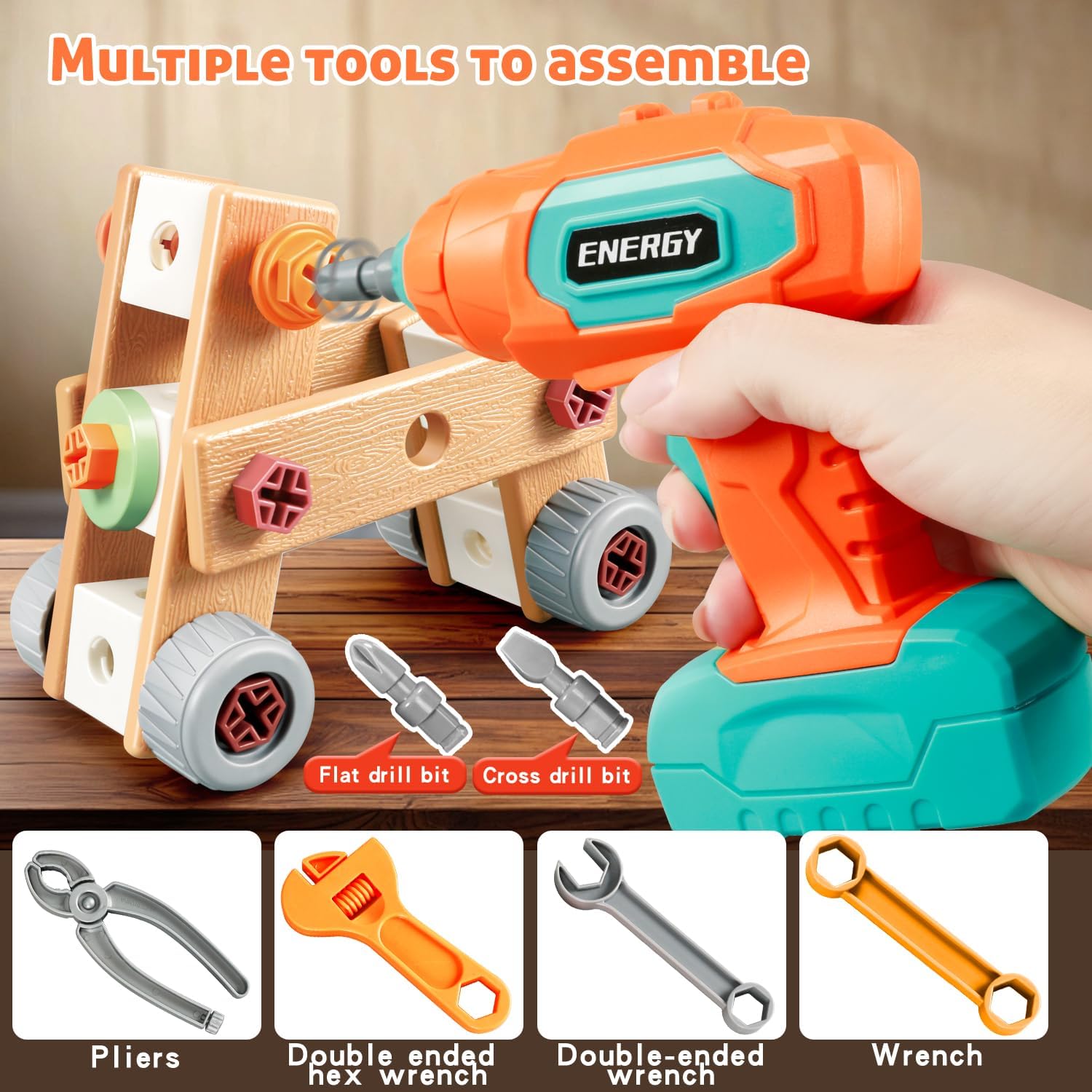STEM Building Set with Toolbox & Electric Drill, Creative Construction Engineering Toys for Kids' Fine Motor Skills