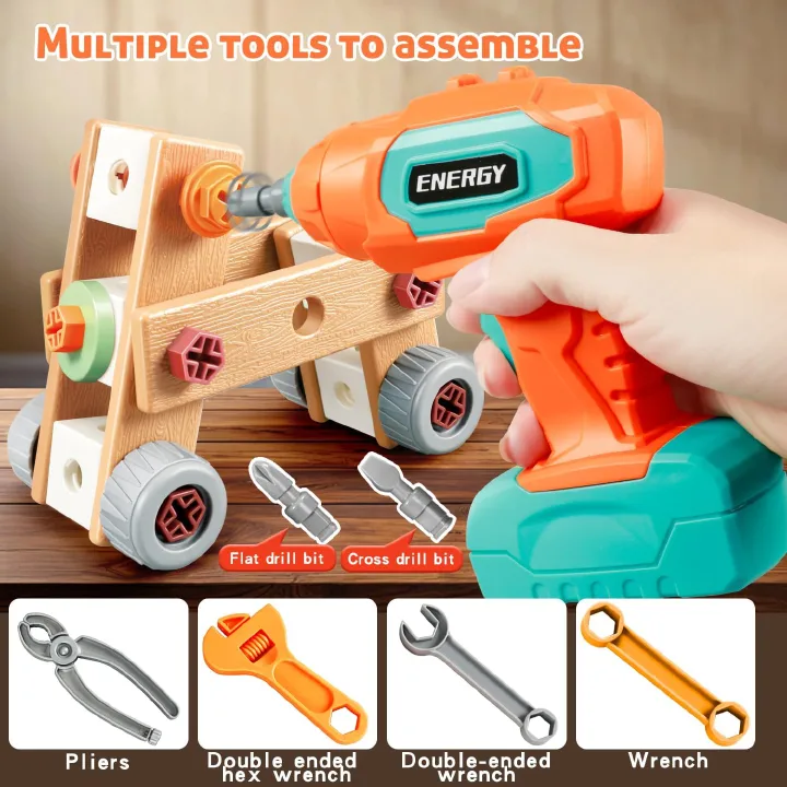 STEM Building Set with Toolbox & Electric Drill, Creative Construction Engineering Toys for Kids' Fine Motor Skills