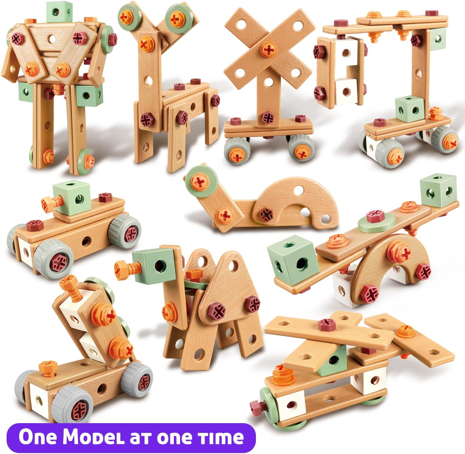 STEM Building Set with Toolbox & Electric Drill, Creative Construction Engineering Toys for Kids' Fine Motor Skills