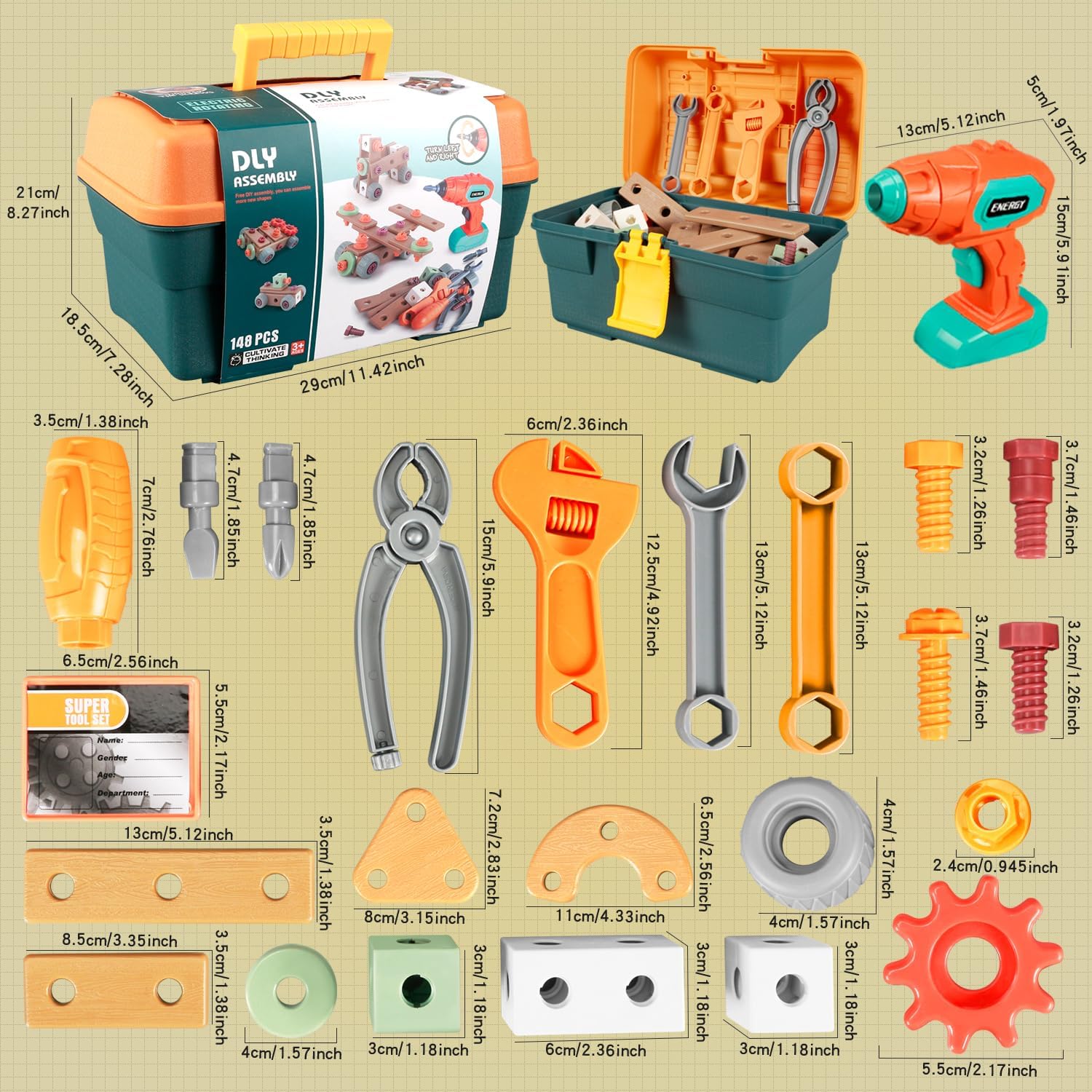 STEM Building Set with Toolbox & Electric Drill, Creative Construction Engineering Toys for Kids' Fine Motor Skills