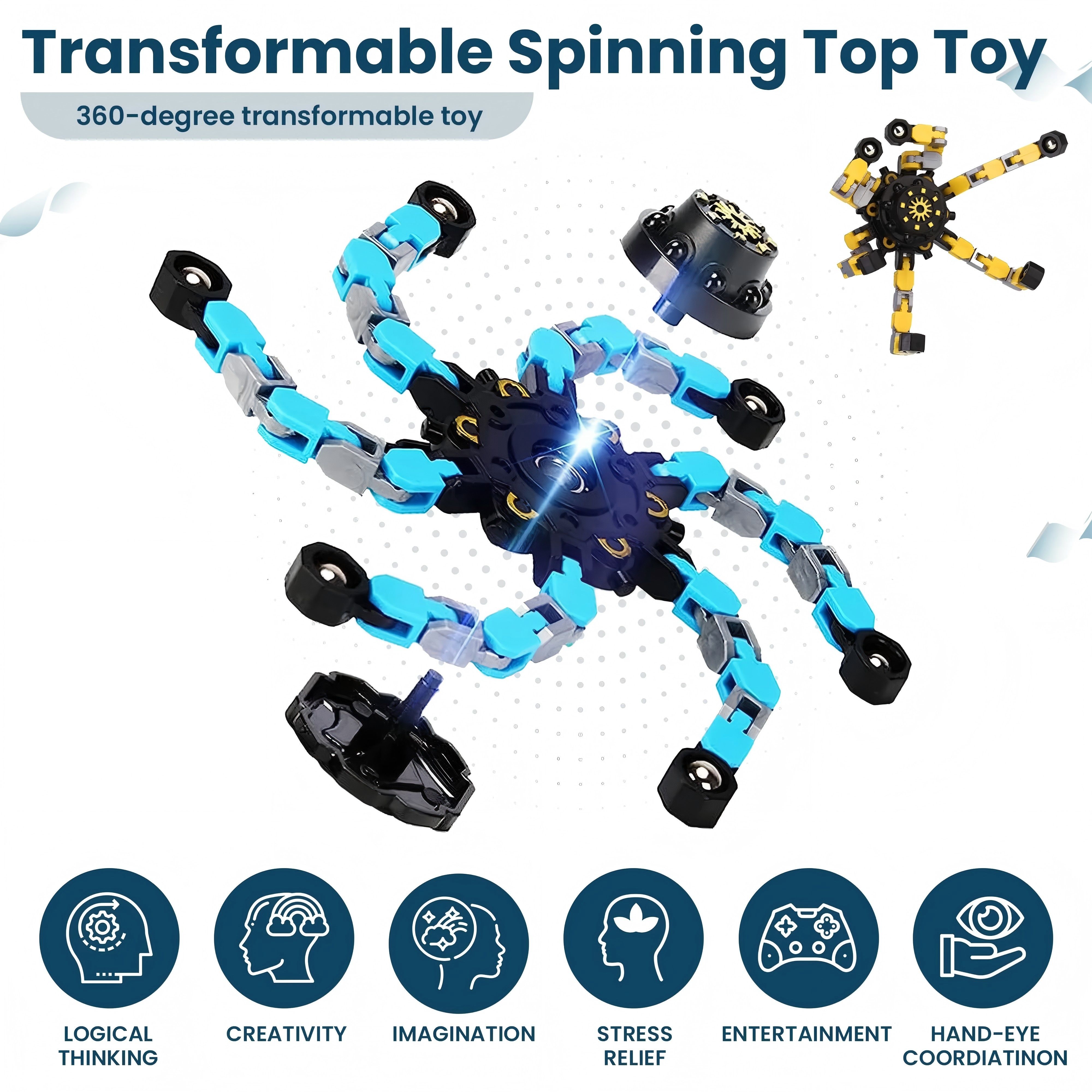 Funny Sensory Fidget Toys,Deformable Chain DIY Robot Spinners Fingertip Stress Relief Gyro Toy Birthday Gifts Easter Basket Goodie Bag Stuffers Classroom Prizes Party Favors for Kids Adults