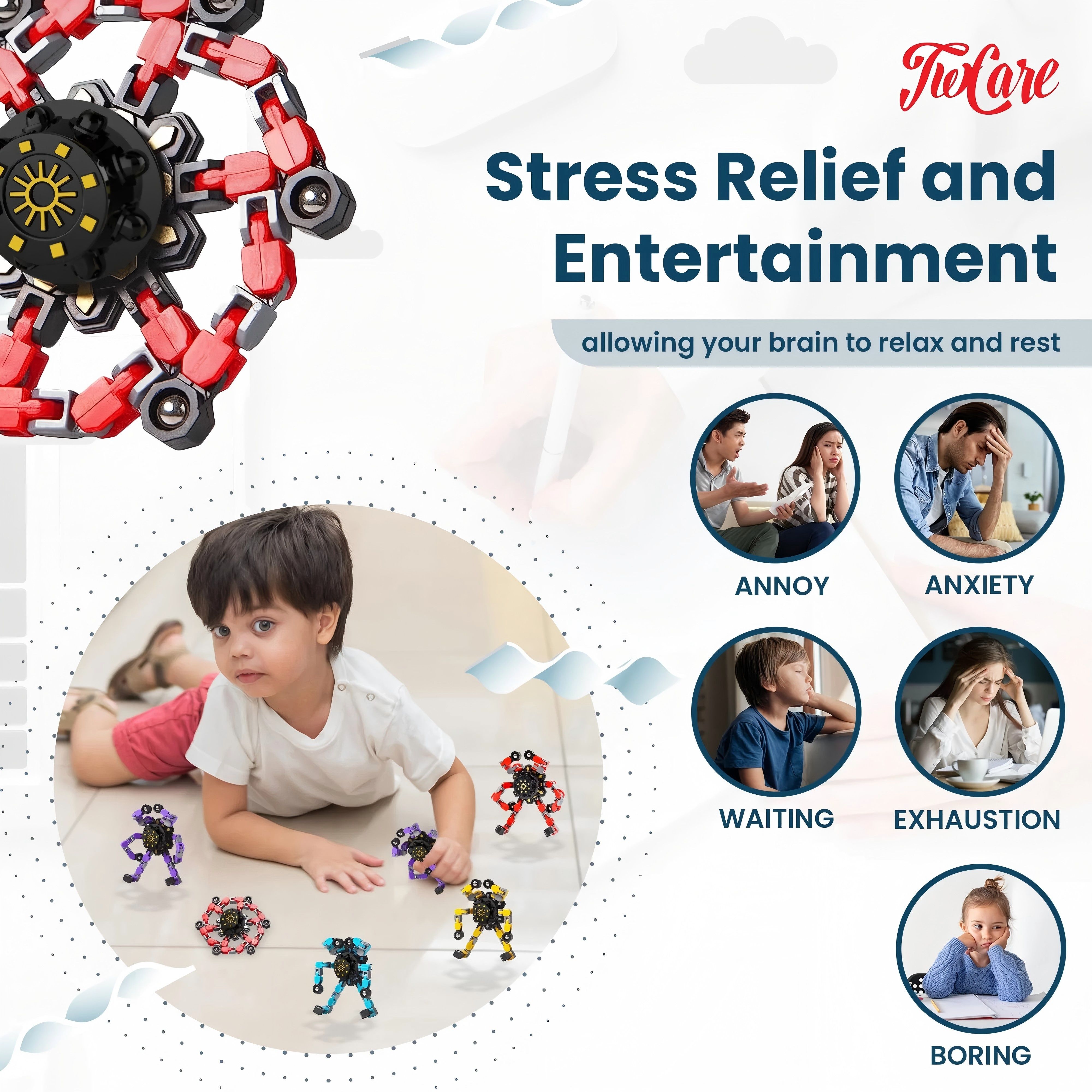 Funny Sensory Fidget Toys,Deformable Chain DIY Robot Spinners Fingertip Stress Relief Gyro Toy Birthday Gifts Easter Basket Goodie Bag Stuffers Classroom Prizes Party Favors for Kids Adults