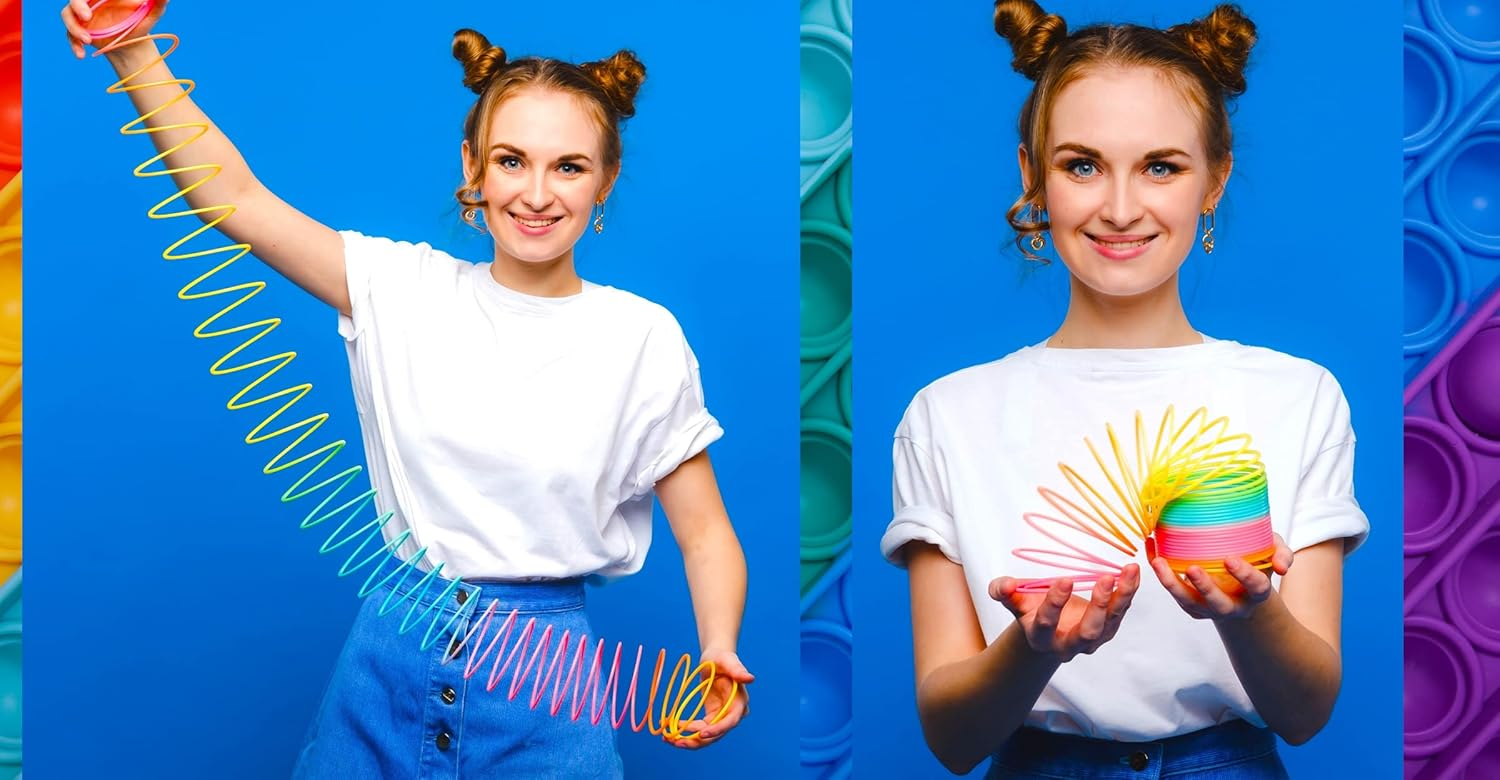 Children's Spring Coil Magic Hula Hoop Magic Stall Lantern Toy Plastic Push Small Gifts Small Size Rainbow Spring