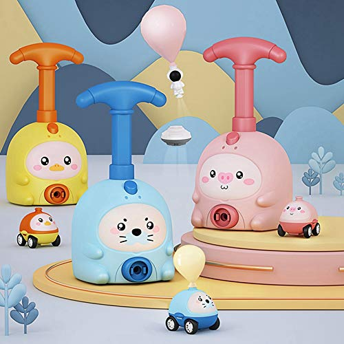 Kids Balloon Powered Car Set Lovely Cartoon Pig Educational Science Toys with Manual Pump Balloon Launcher Car Toy for Child Gift