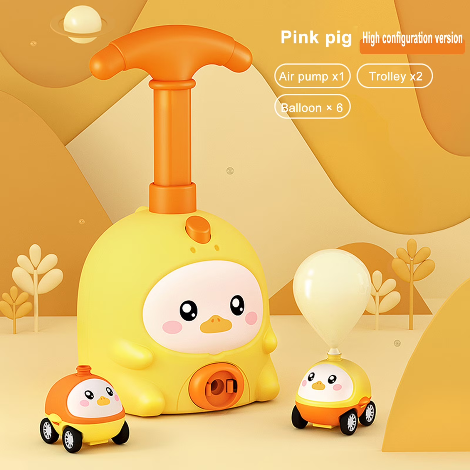 Kids Balloon Powered Car Set Lovely Cartoon Pig Educational Science Toys with Manual Pump Balloon Launcher Car Toy for Child Gift