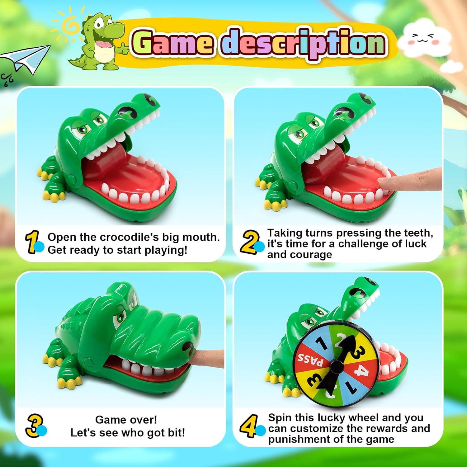 Kids Crocodile Teeth Game, Classic Family Party Game, Interactive Bite Finger Toy with Spinner for Boys & Girls