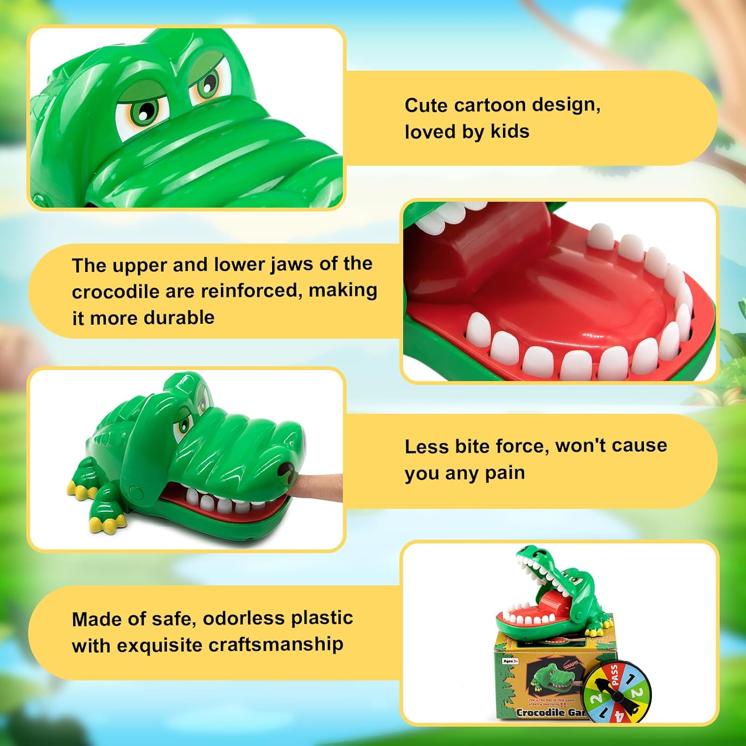Kids Crocodile Teeth Game, Classic Family Party Game, Interactive Bite Finger Toy with Spinner for Boys & Girls