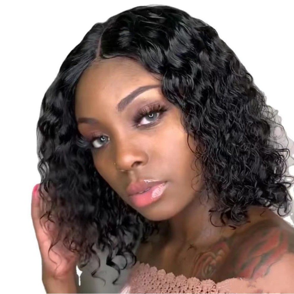 Short Curly Bob Wig for Black Women, Lace Front Jerry Curl Synthetic Hair Wig Natural Looking