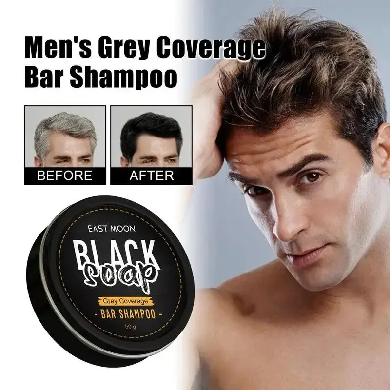 EAST MOON Men's Grey Coverage Bar Shampoo, 50g, Natural Black Hair Soap for Grey Hair Coverage & Hair Care
