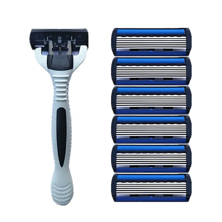 Men's Manual Razor with 6 Refill Blades, 5-Layer Safety Razor for Smooth Close Shave