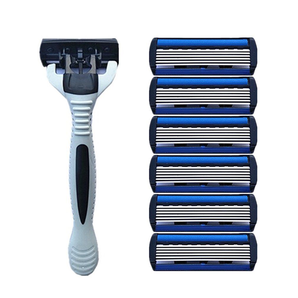 Men's Manual Razor with 6 Refill Blades, 5-Layer Safety Razor for Smooth Close Shave