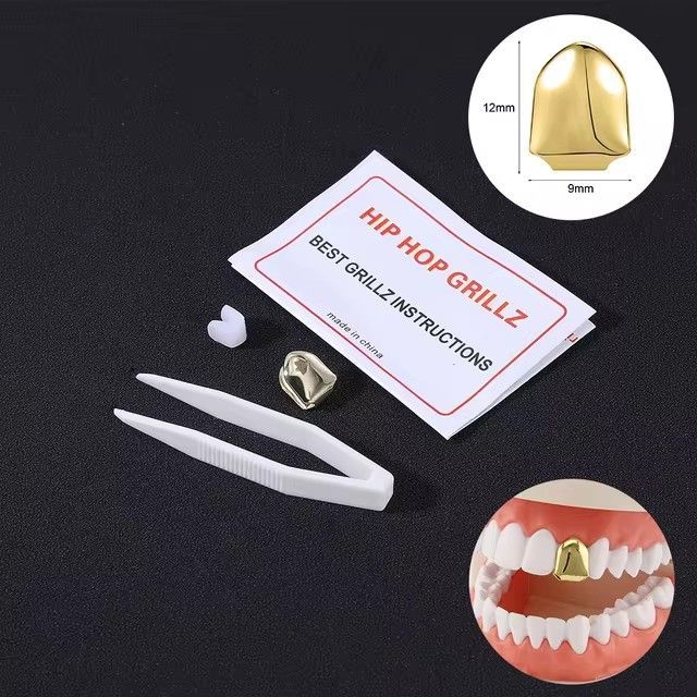 14K Gold Plated Single Tooth Grillz, Hip Hop Removable Teeth Cap for Cosplay & Party