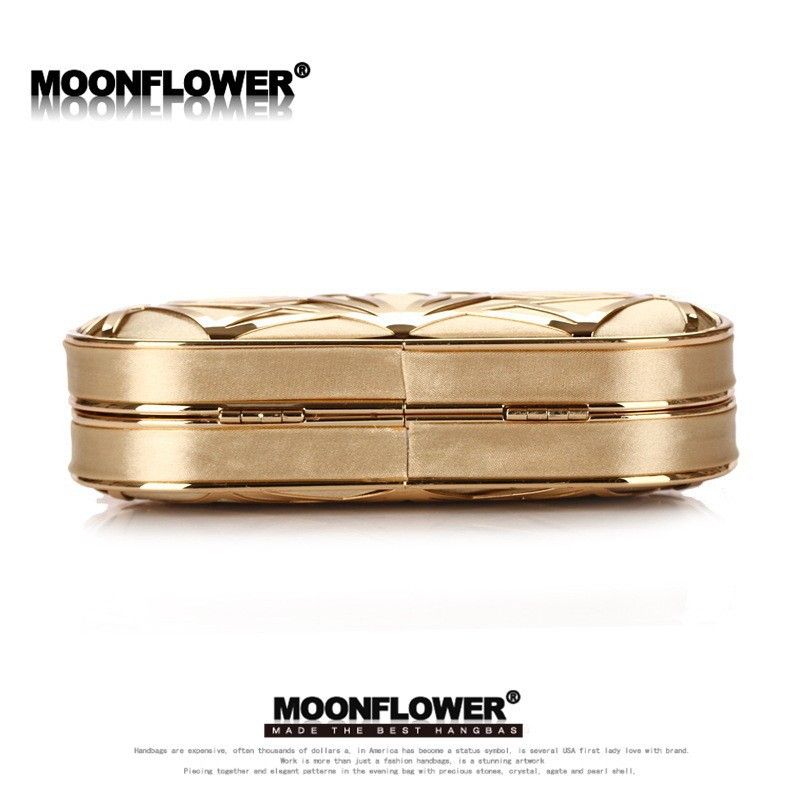 Women's Geometric Clutch Purse, Gold/Black Hard Case Evening Bag with Rhinestone Clasp