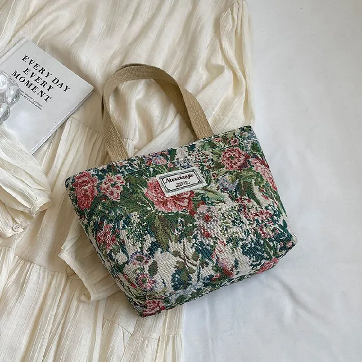 Large capacity national style canvas bag for women 2024 new commuting tote bag for women ins college student class shoulder bag Style_1 AS PICTURE