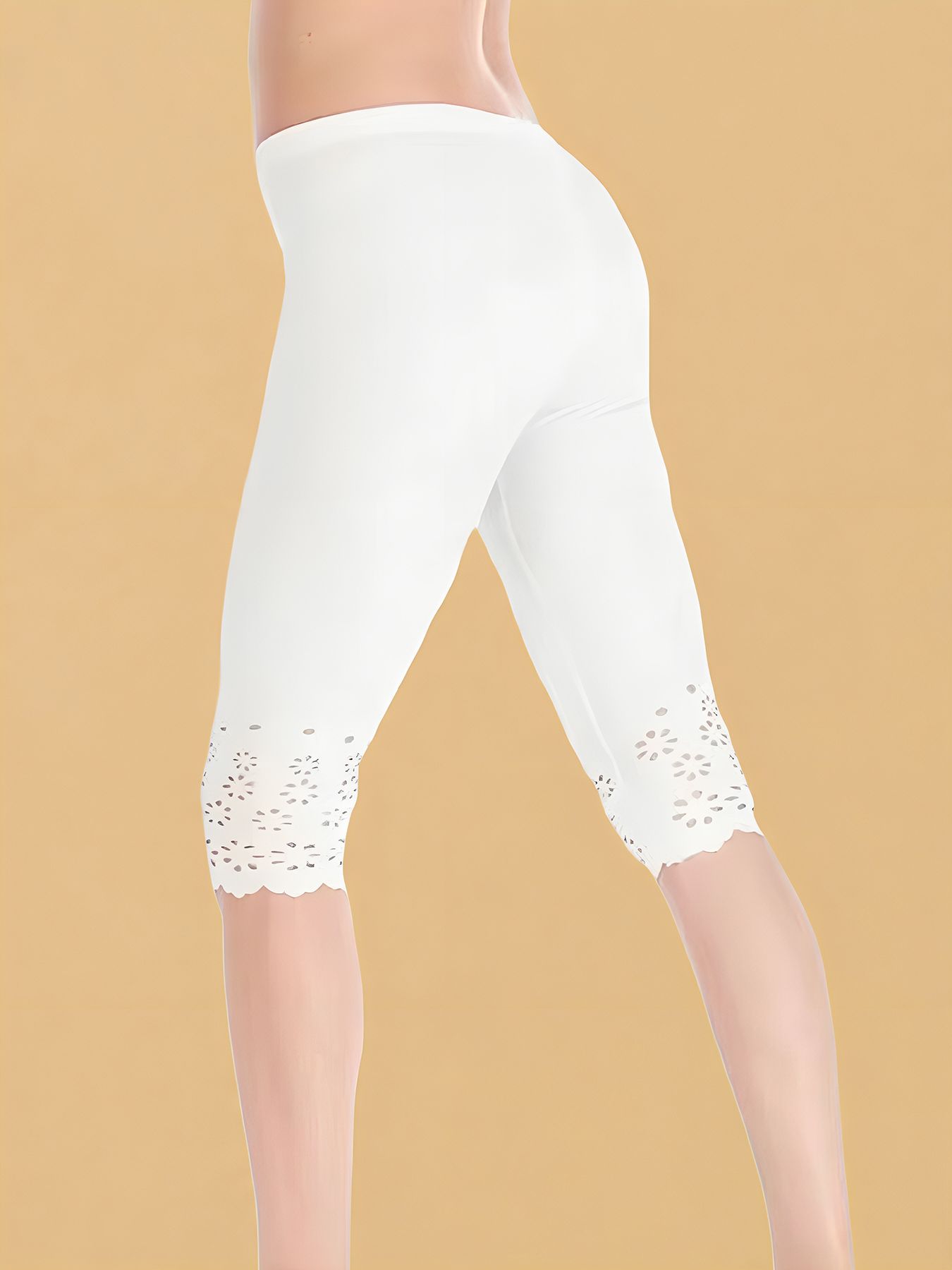 FBMWomen's cut-out hot leggings cropped white thin cropped pants White S