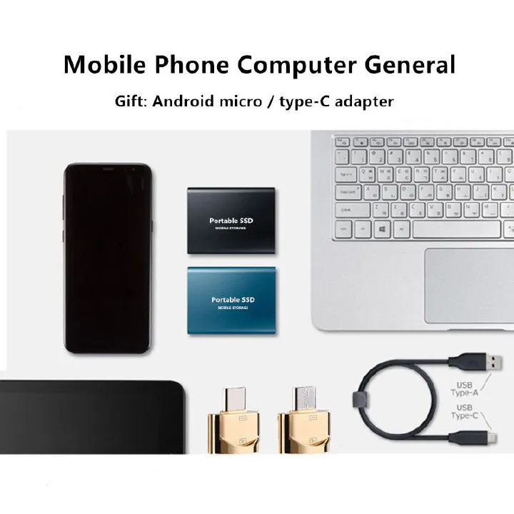 Portable External SSD, USB 3.1 Type-C High-Speed Mobile Solid State Drive for Windows/Mac/Android