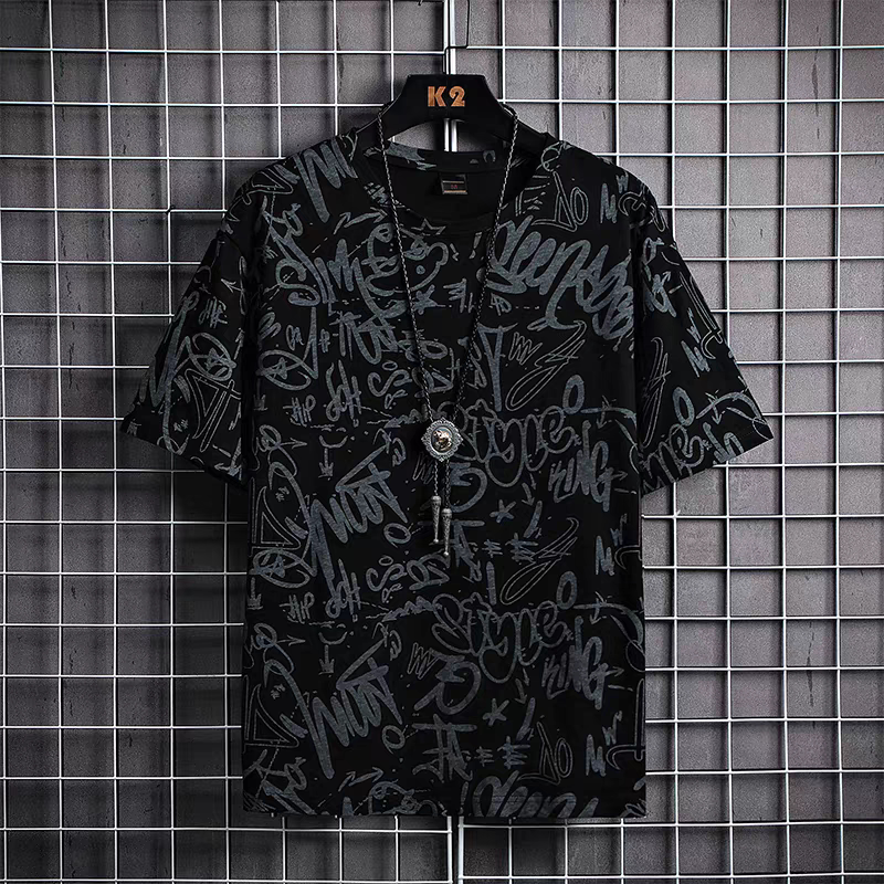 Mall closure special clearance short sleeved T-shirt for men's summer ice silk trendy brand creative full printed half sleeved T-shirt for men