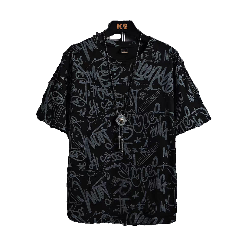 Mall closure special clearance short sleeved T-shirt for men's summer ice silk trendy brand creative full printed half sleeved T-shirt for men