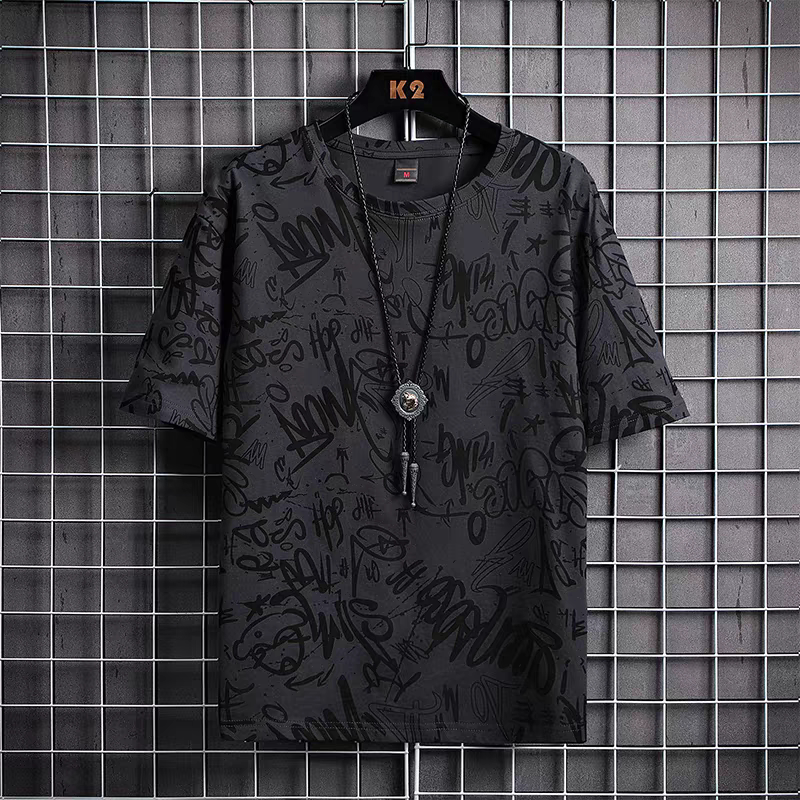 Mall closure special clearance short sleeved T-shirt for men's summer ice silk trendy brand creative full printed half sleeved T-shirt for men