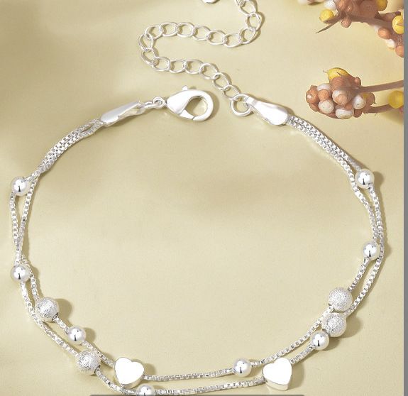 925 Silver Plated Small Star Bracelet for Women, Korean Edition, Fashionable Double layered Pentagram Jewelry, Simple, Sweet, and Fresh for Best Friends Style_1 AS PICTURE