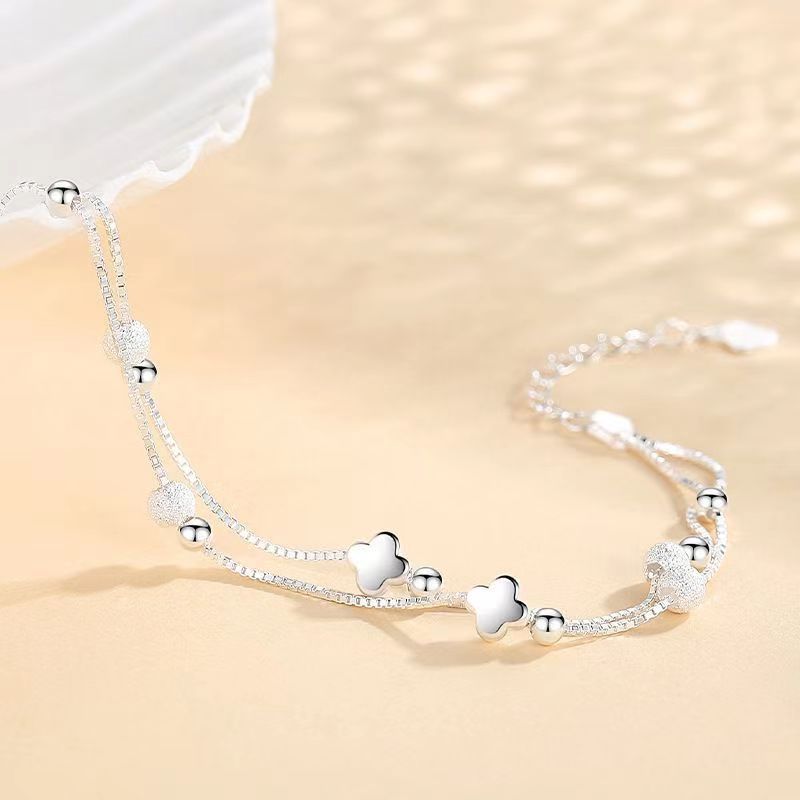 925 Silver Plated Small Star Bracelet for Women, Korean Edition, Fashionable Double layered Pentagram Jewelry, Simple, Sweet, and Fresh for Best Friends Style_1 AS PICTURE
