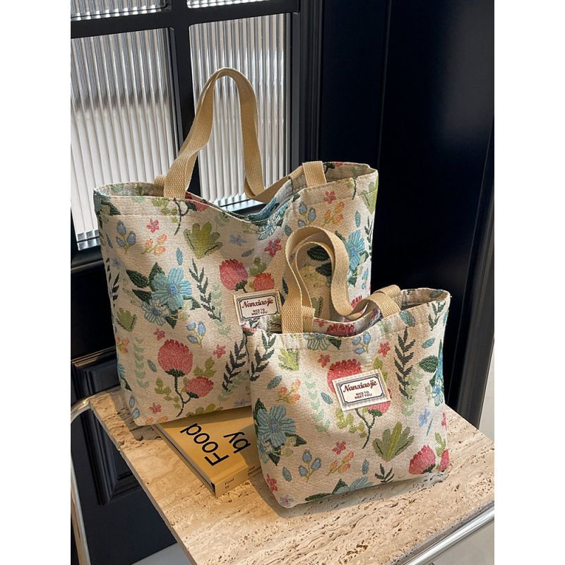 Large capacity national style canvas bag for women 2024 new commuting tote bag for women ins college student class shoulder bag Style_1 AS PICTURE