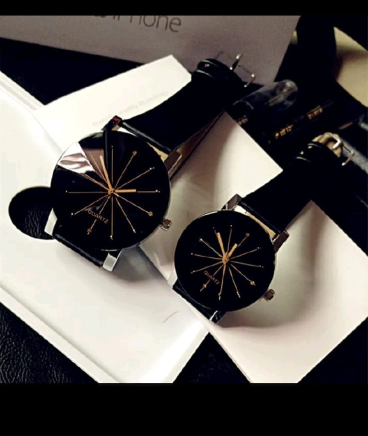 2PCS Lover Business Rubber Strap  Classic Watch Best Couple Gift Black In color