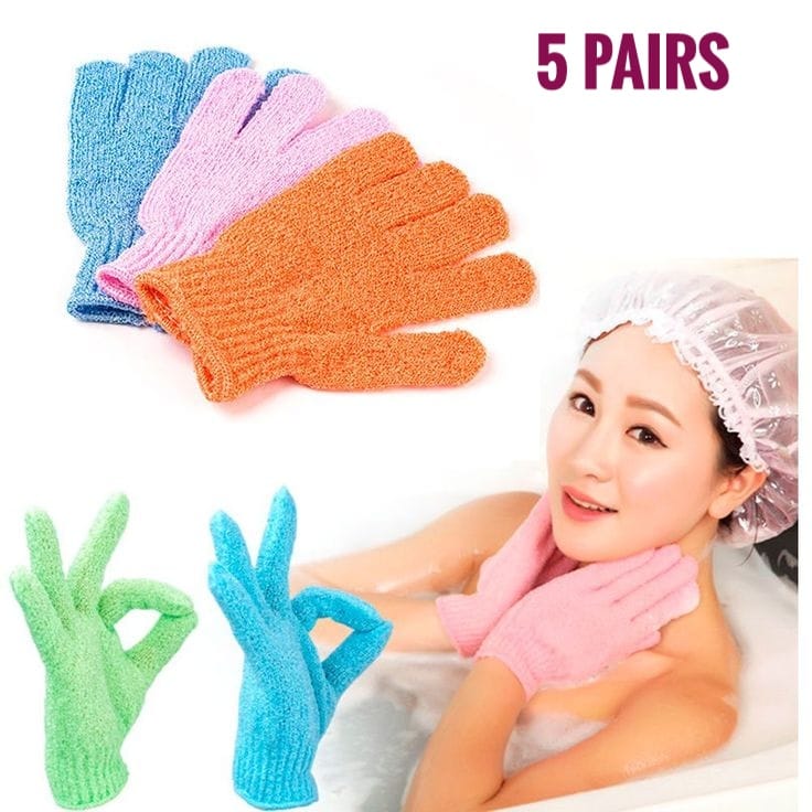 5 PAIRS Different Colors Exfoliating Shower Glove Removes Dead Skin Cells /Shower Accessory a Must Have