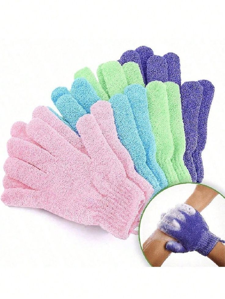 5 PAIRS Different Colors Exfoliating Shower Glove Removes Dead Skin Cells /Shower Accessory a Must Have