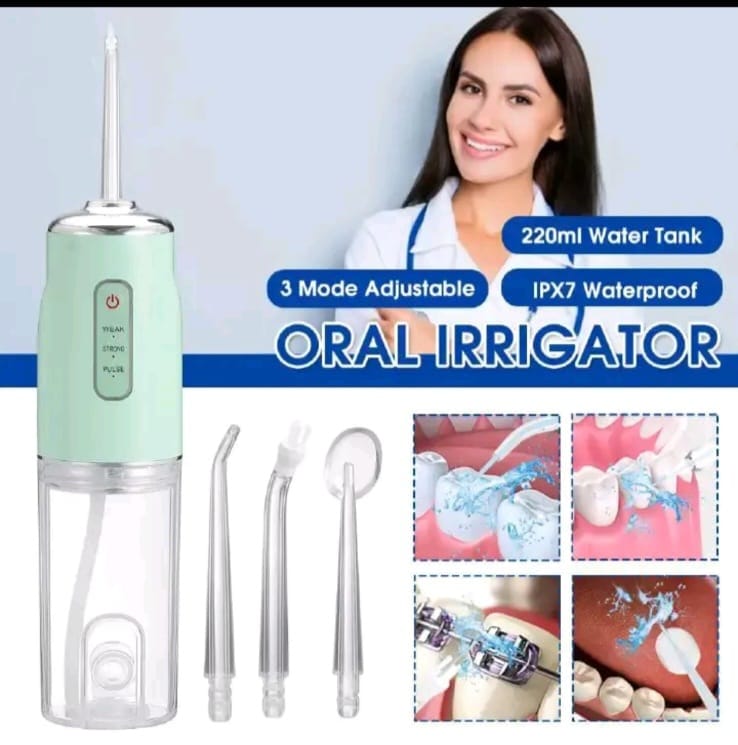 Electric Water Flosser Cordless Oral Irrigator for Clean Teeth Has 3 Modes IP*71400rpm 4 Jet Tip 220ml  USB Rechargeable Water Jet Floss