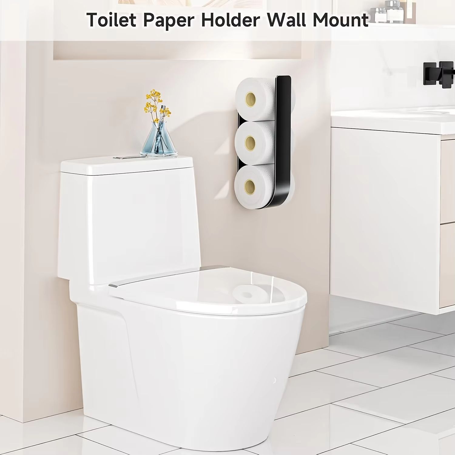 Wall-mounted toilet paper rack, black metal, space-saving design, suitable for bathrooms and kitchens, durable metal rack