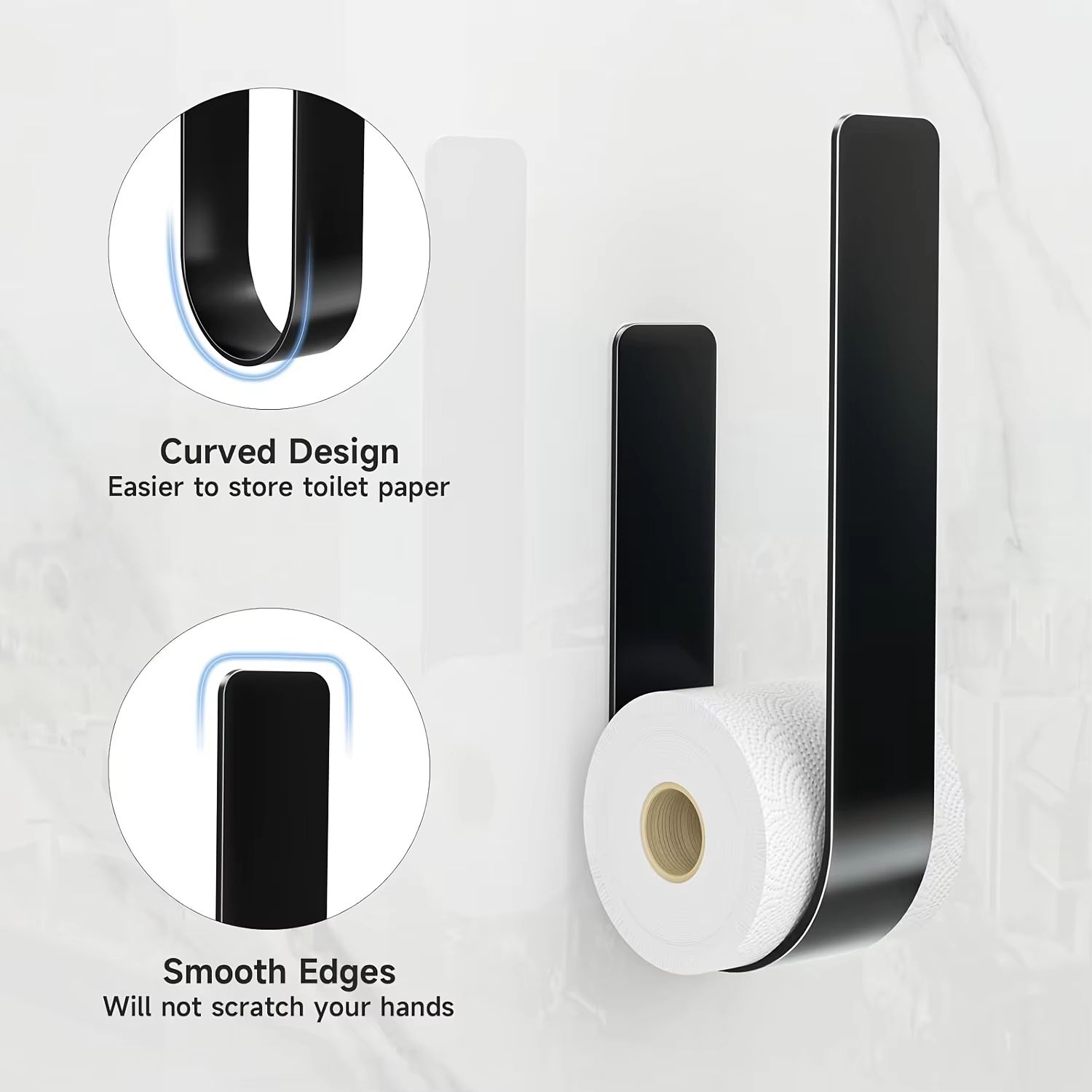 Wall-mounted toilet paper rack, black metal, space-saving design, suitable for bathrooms and kitchens, durable metal rack