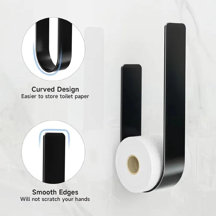 Wall-mounted toilet paper rack, black metal, space-saving design, suitable for bathrooms and kitchens, durable metal rack
