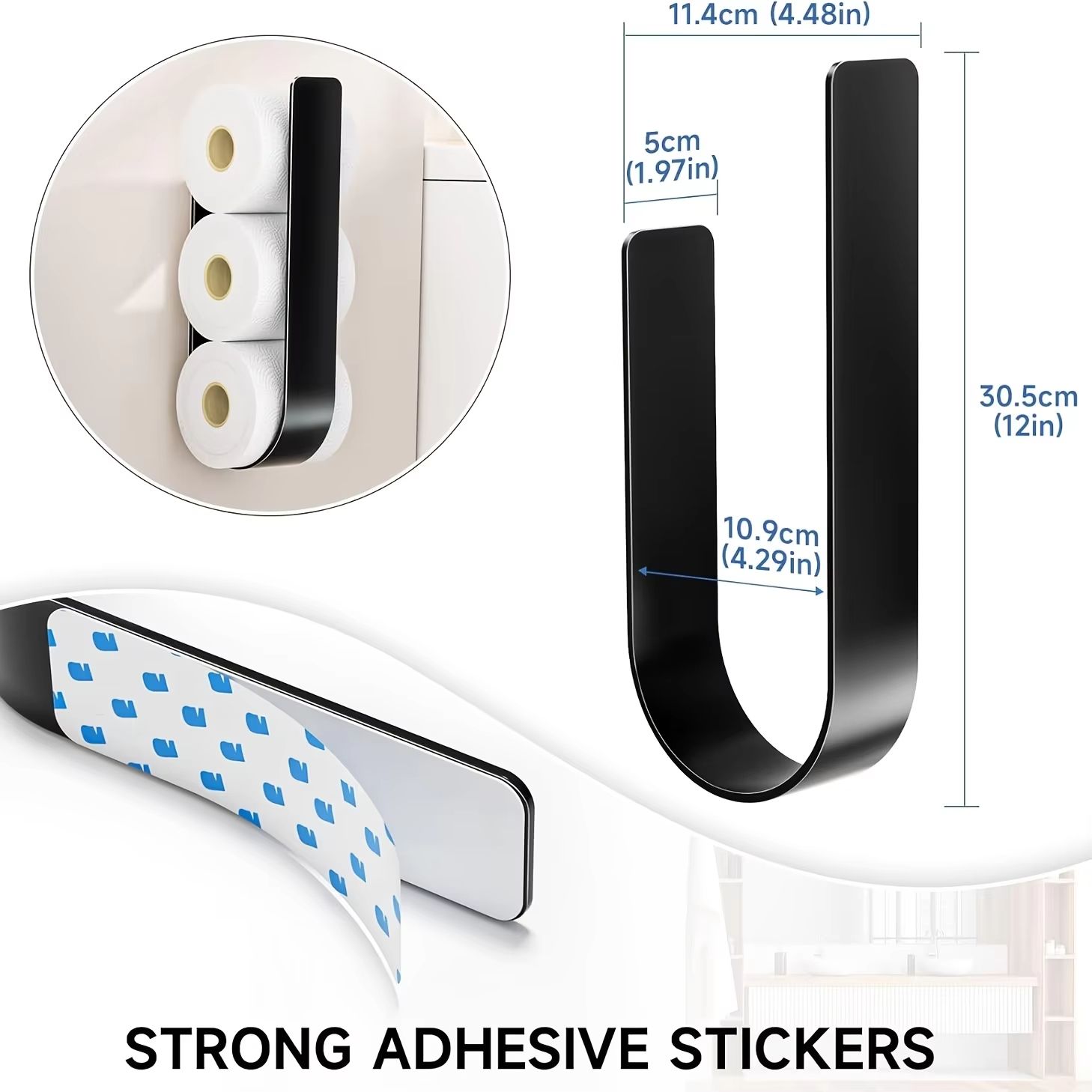 Wall-mounted toilet paper rack, black metal, space-saving design, suitable for bathrooms and kitchens, durable metal rack
