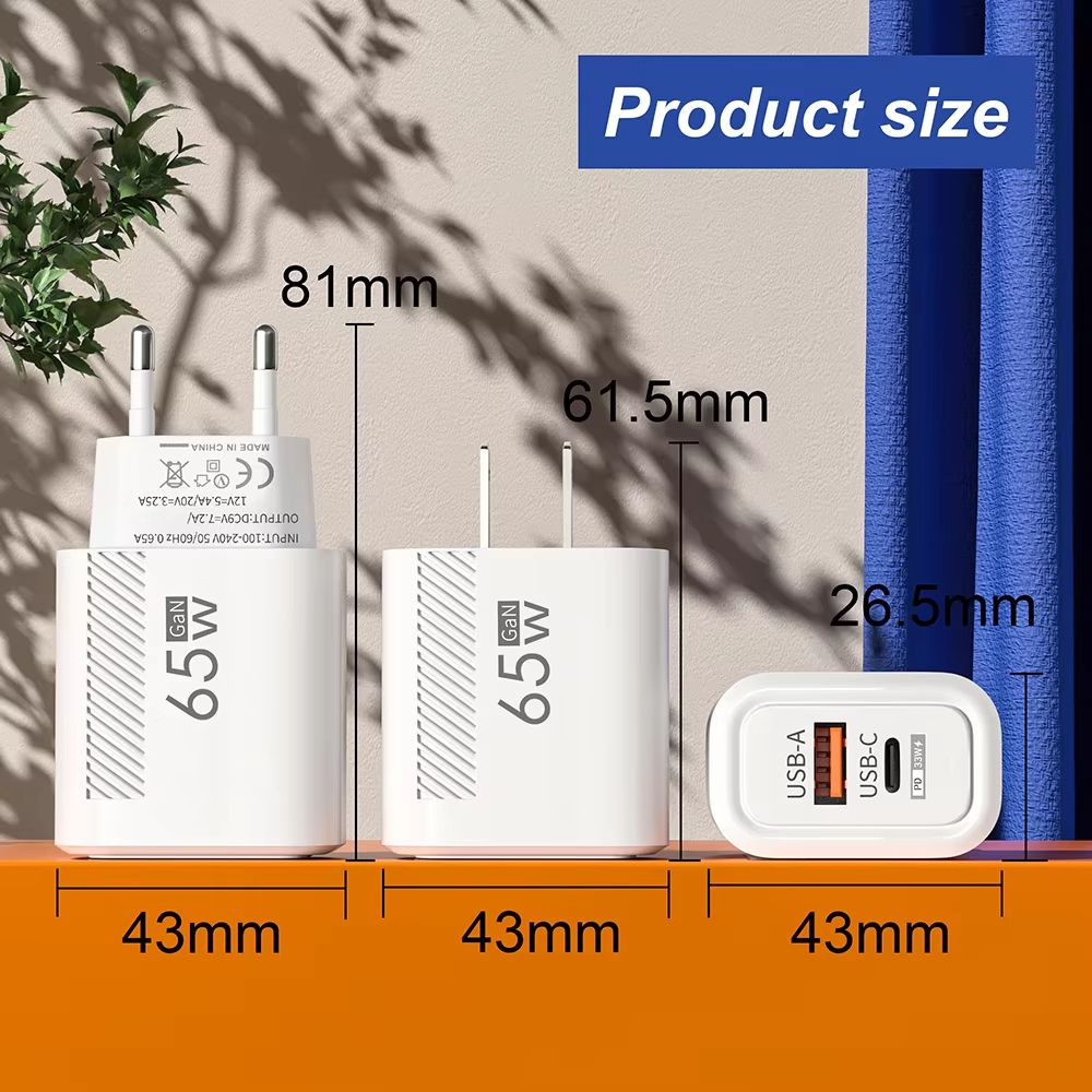 65W 2 Ports USB Type C Charger Fast Charging Data Cable US EU Plug Phone Charger Adapter For Samsung IPhone Xiaomi Wall Charger