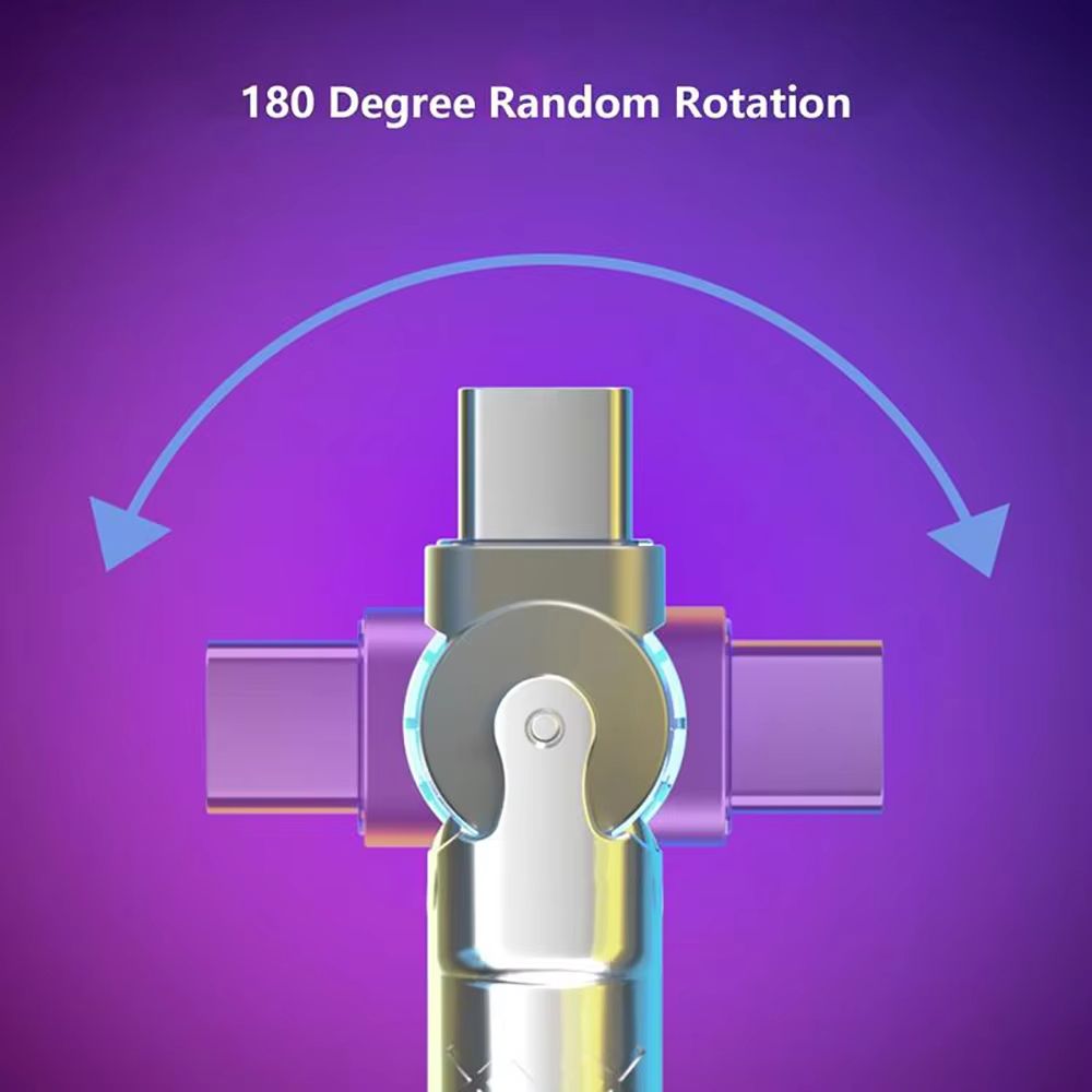 120W 6A USB C to Type C Super Fast Charging Cable 180° Rotating Elbow Charger Data Cord with LED for Samsung Xiaomi Huawei Phone