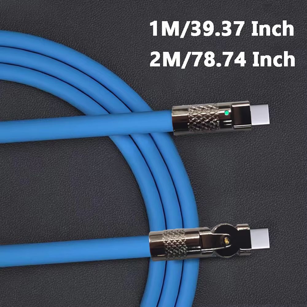120W 6A USB C to Type C Super Fast Charging Cable 180° Rotating Elbow Charger Data Cord with LED for Samsung Xiaomi Huawei Phone