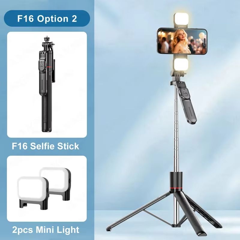 F16 Selfie Stick Tripod with 1708mm Long 8-Section Pole, Bluetooth Remote, 360° Rotation, 1/4 Interface, for Phone Camera Vlog