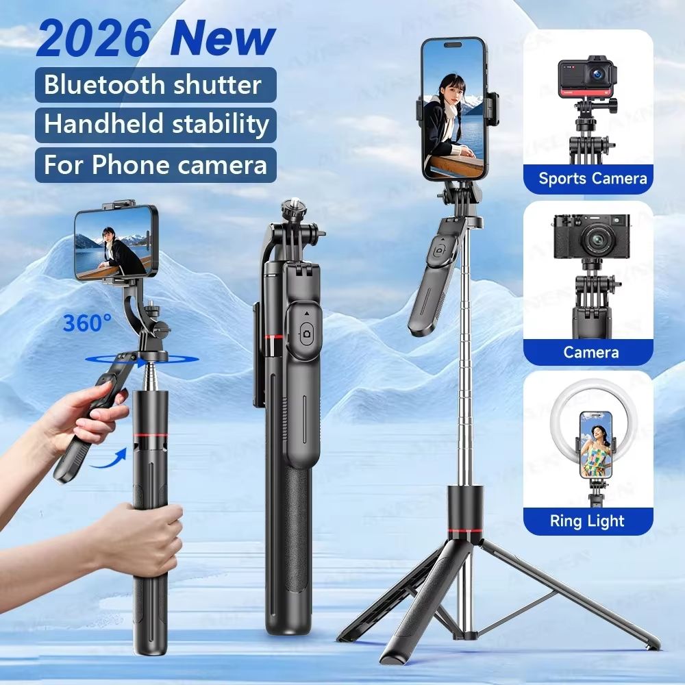 F16 Selfie Stick Tripod with 1708mm Long 8-Section Pole, Bluetooth Remote, 360° Rotation, 1/4 Interface, for Phone Camera Vlog