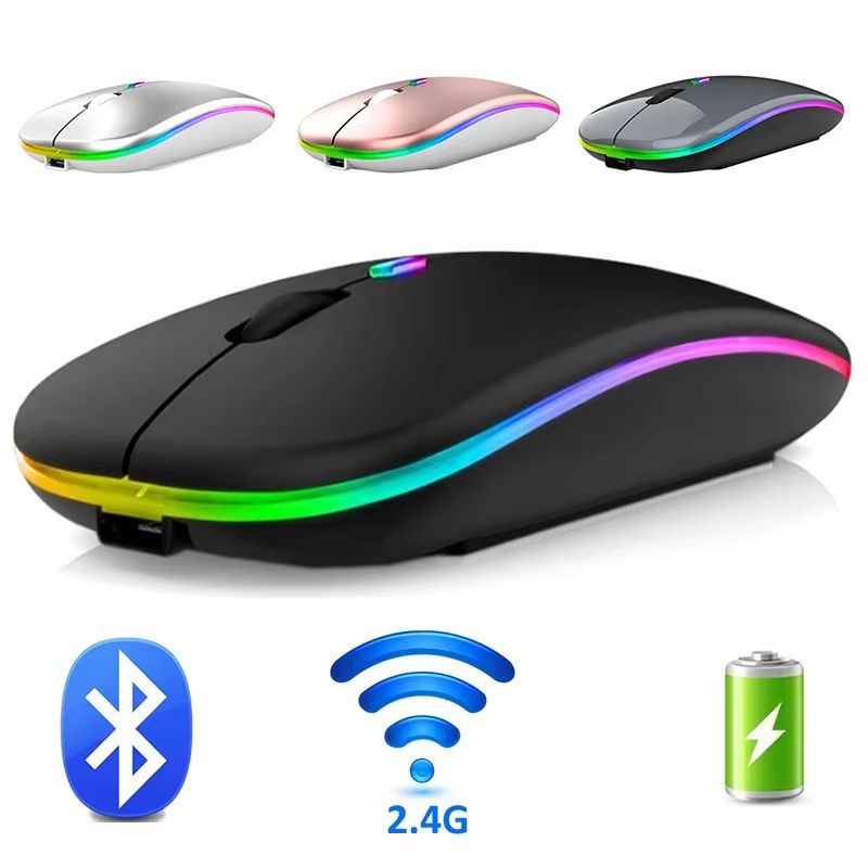 Silent Bluetooth Mouse LED Optical 2.4G USB Wireless Mouse Rechargeable Portable High Precision Gamer Mice For PC Computer Ipad