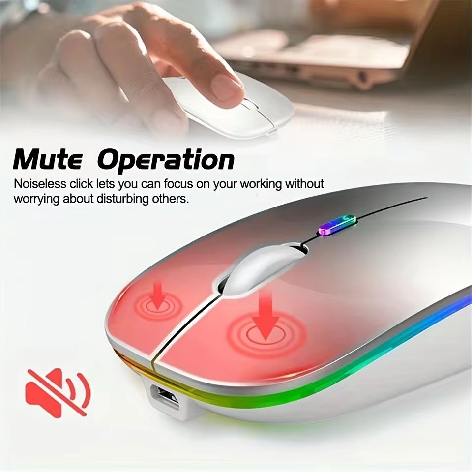 Silent Bluetooth Mouse LED Optical 2.4G USB Wireless Mouse Rechargeable Portable High Precision Gamer Mice For PC Computer Ipad