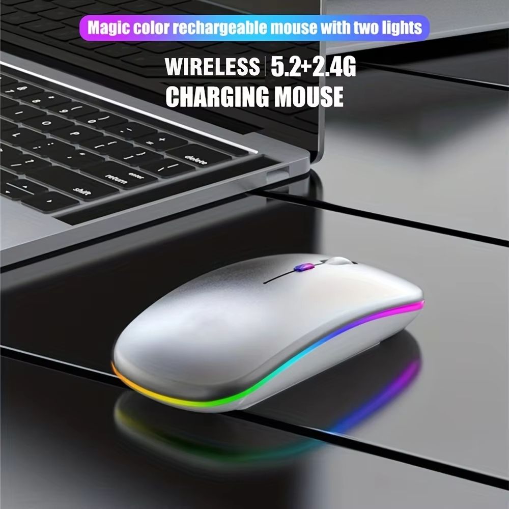 Silent Bluetooth Mouse LED Optical 2.4G USB Wireless Mouse Rechargeable Portable High Precision Gamer Mice For PC Computer Ipad