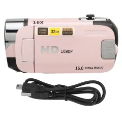 D90 1080P 16MP Digital Camera 2.4 Inch Rotatable Screen Camcorder 16X Zoom HD Video Recorder With Fill Light Pink