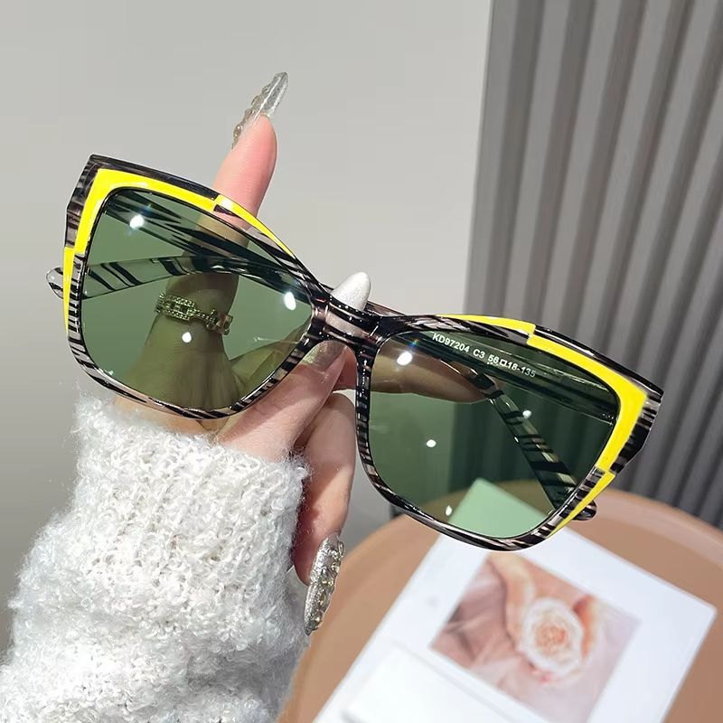 Trendy Contrast Color Cat Eye Sunglasses 2026 New Glasses Frame Women Personality Versatile Sun Glasses Shades UV400 Очки