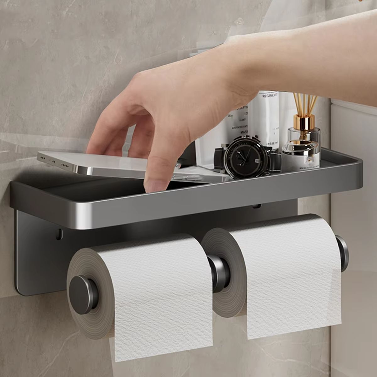 Double Bar Toilet Paper Holder Kitchen Towel Holder Napkin Dispenser Toilet Roll Holder Cabinet Storage Bathroom Accessories