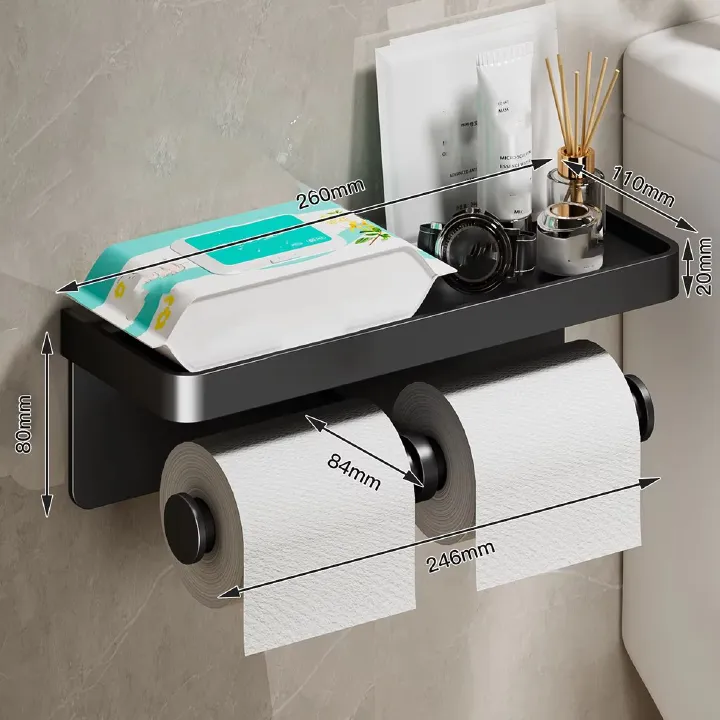 Double Bar Toilet Paper Holder Kitchen Towel Holder Napkin Dispenser Toilet Roll Holder Cabinet Storage Bathroom Accessories