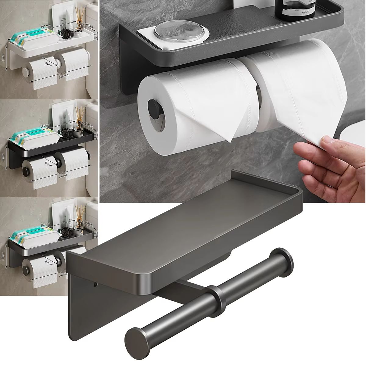 Double Bar Toilet Paper Holder Kitchen Towel Holder Napkin Dispenser Toilet Roll Holder Cabinet Storage Bathroom Accessories