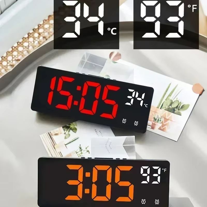 Voice Control Digital Alarm Clock Temperature Dual Alarm Snooze Desktop Table Clock Night Mode 12/24H LED Clock Watch Desk