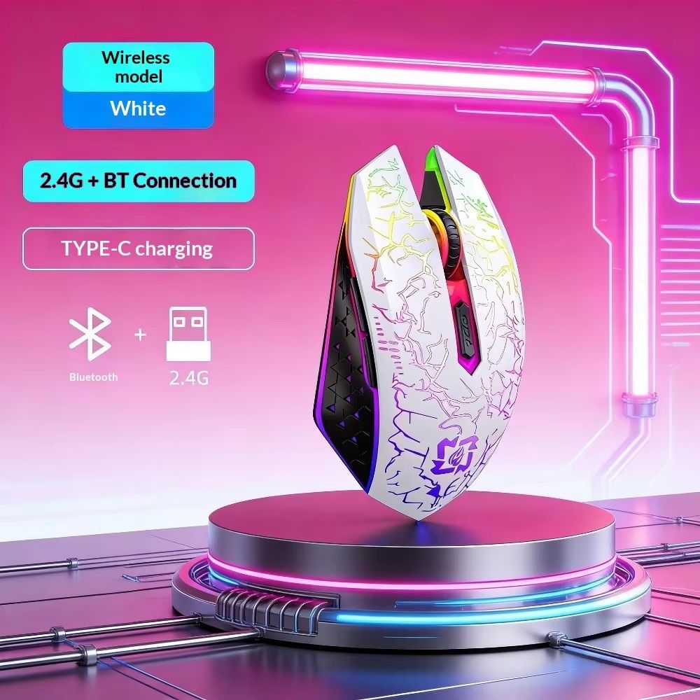 Ergonomic Wireless Mouse Bluetooth Silent RGB Backlight Adjustable DPI Long Battery Life for Office Gaming PC Laptop Desktop Com