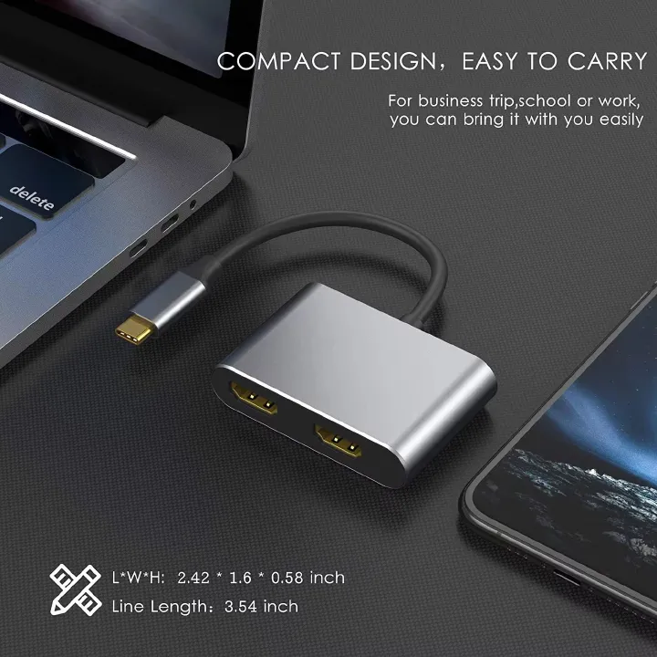 2 Port USB C Hub to Dual HDMI Splitter 4K 60HZ Dual Screen Expansion Type C Docking Station For Macbook Laptop Mobile Phone PC
